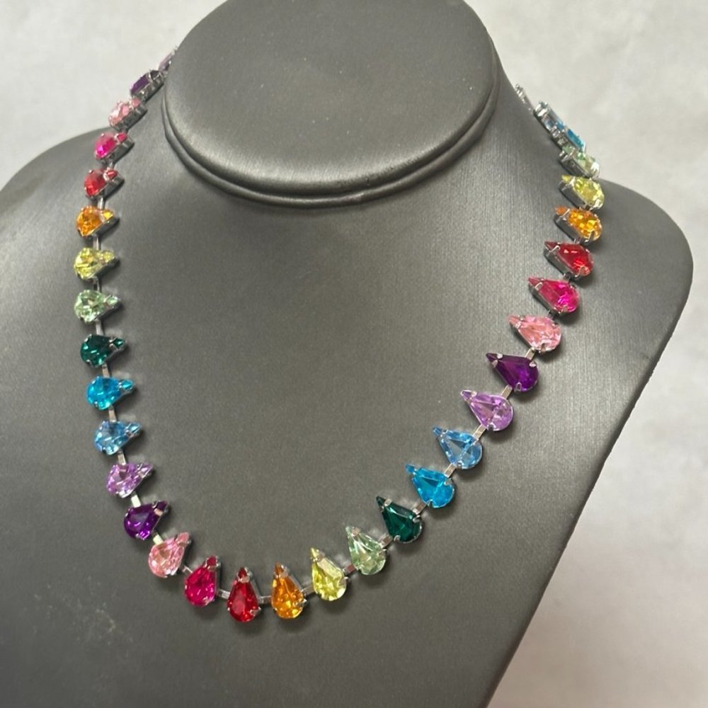 Rainbow Crystal Necklace Chakra Colorful Choker Party Festive Club Holiday NWT - Picture 5 of 5